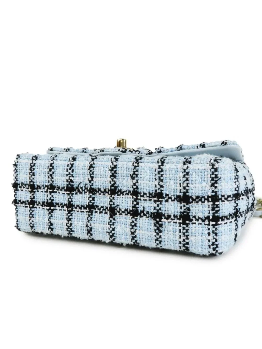 Chanel Mini Quilted Blue Black Gold Tweed Leather Chain Shoulder Bag 20